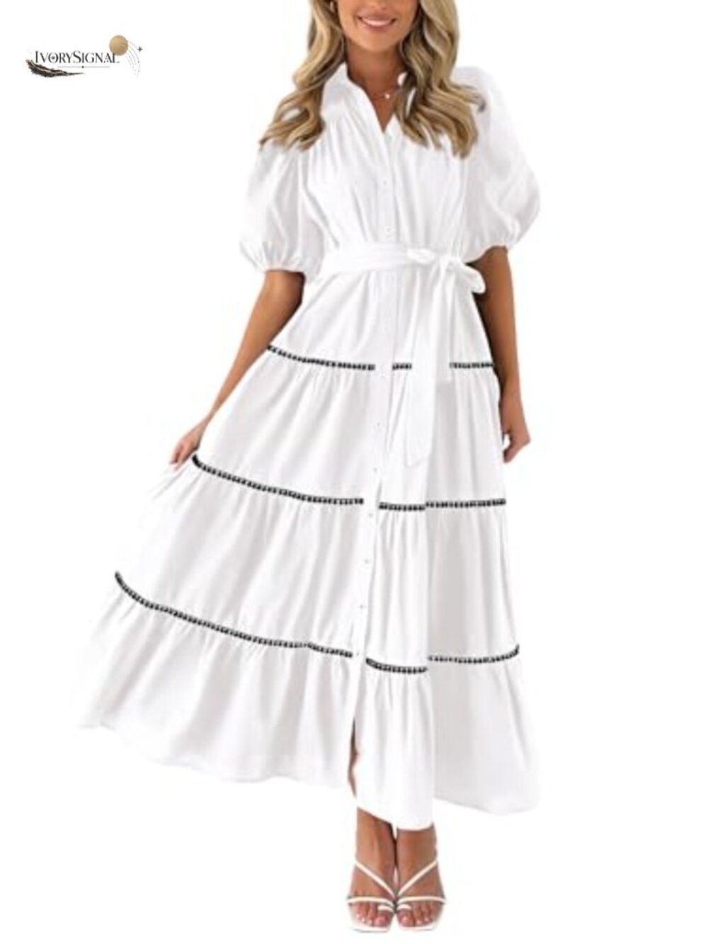 PRETTYGARDEN Women's Tiered Maxi Shirt Dress V-Neck Button Down Sundress with